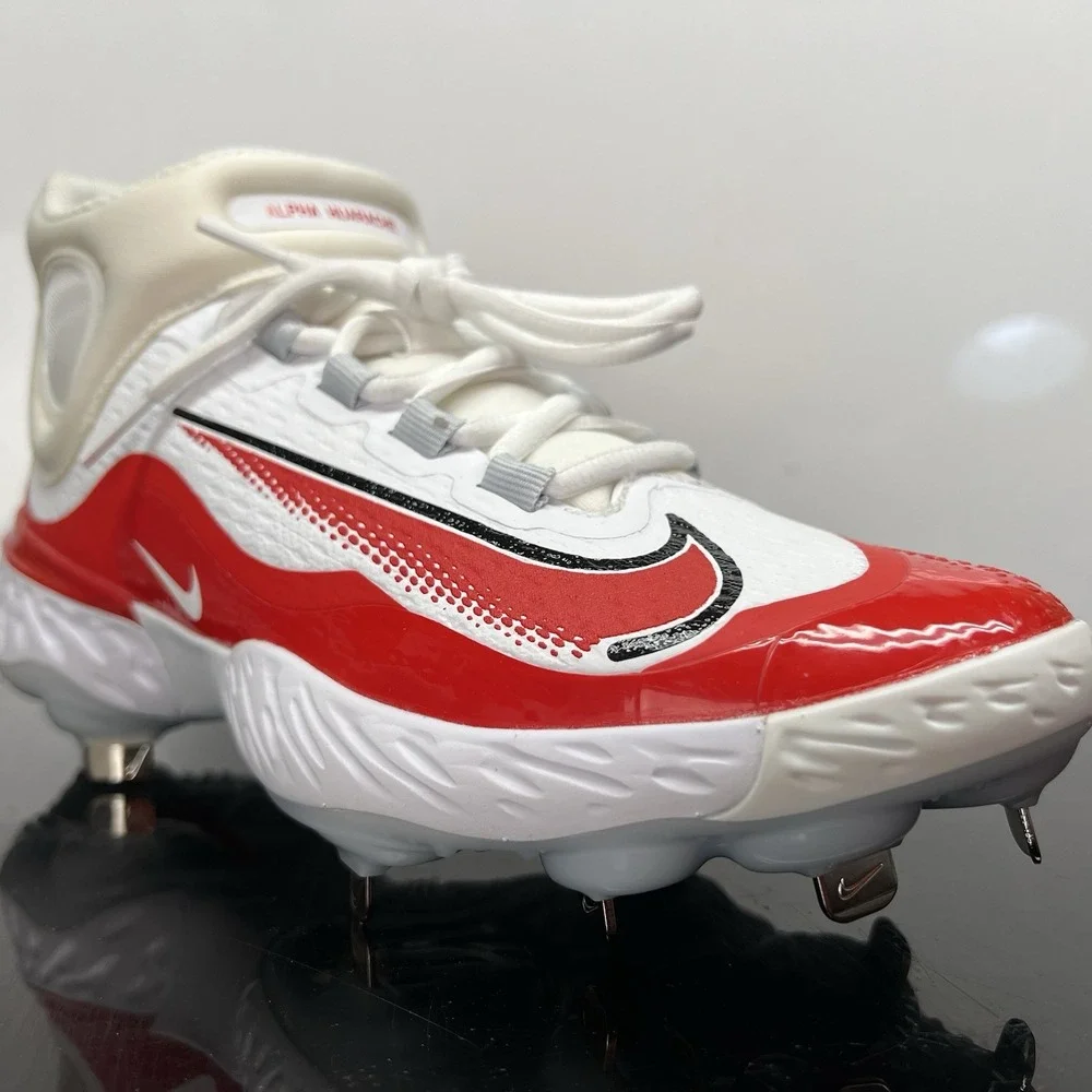 Nike Alpha Huarache Elite 4 Mid FD2744-105 White Red Baseball Cleats Mens Size 7